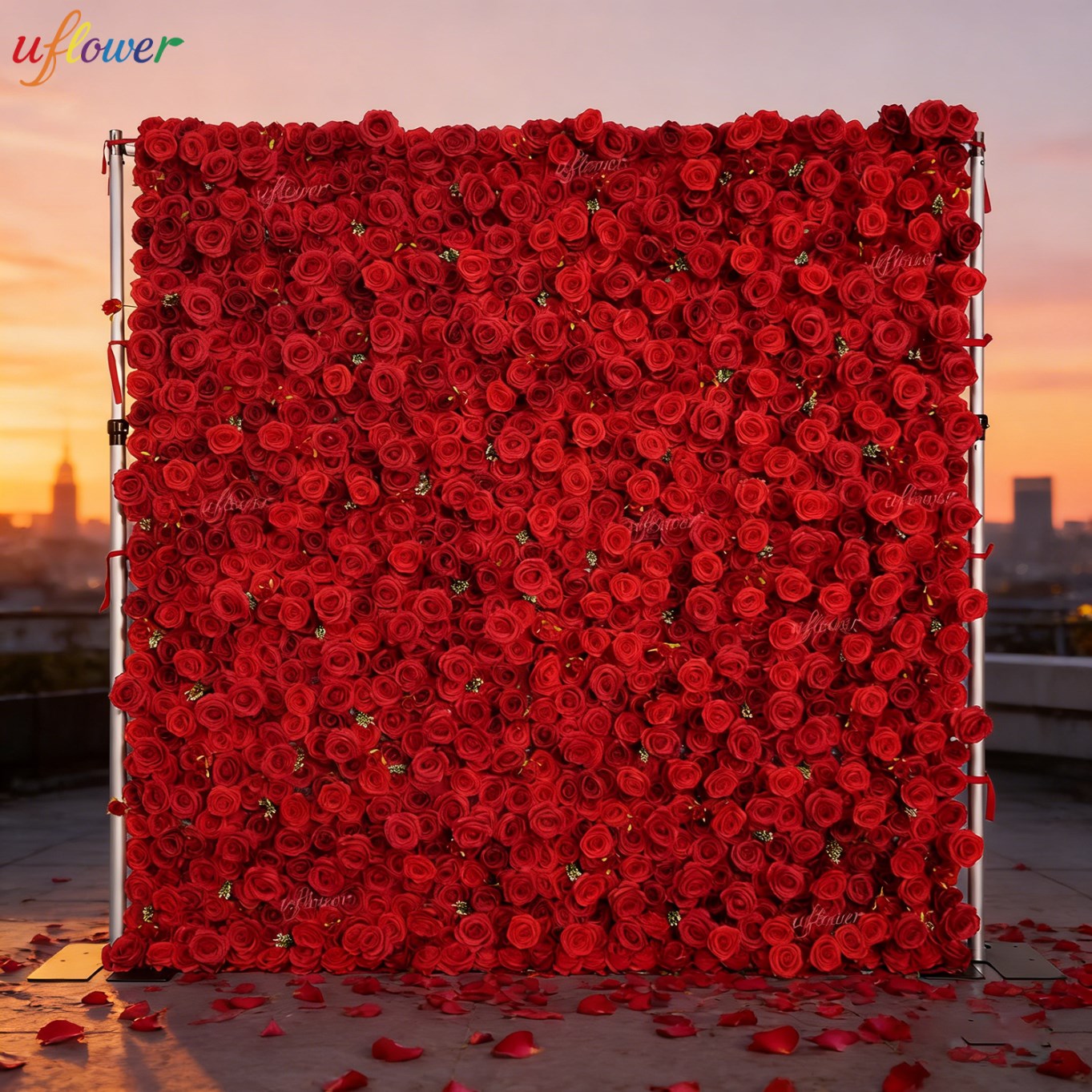 Flower Wall Panel - Uflower Red Rose Artificial Flower Wall