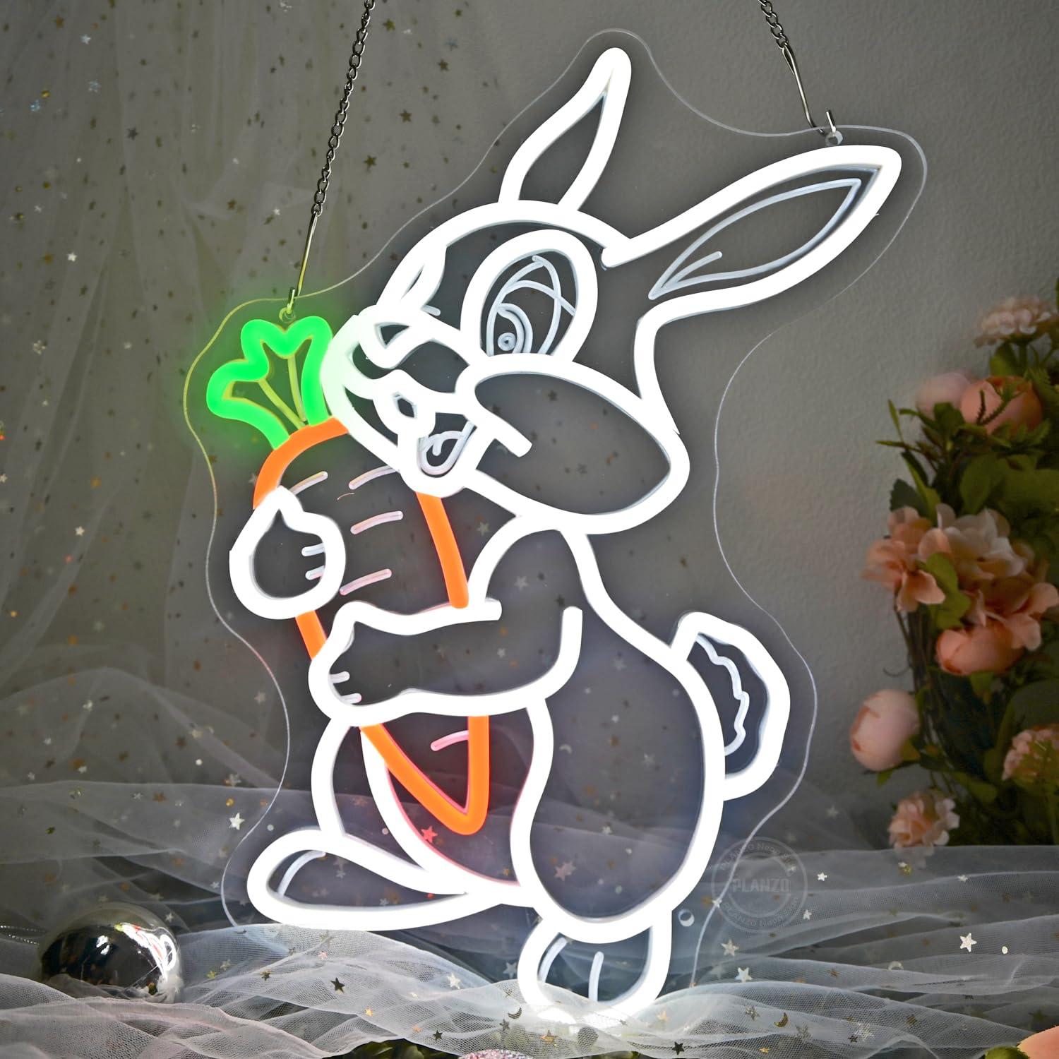 Neon Sign Party - Rabbit with Carrot Neon Sign Dimmable