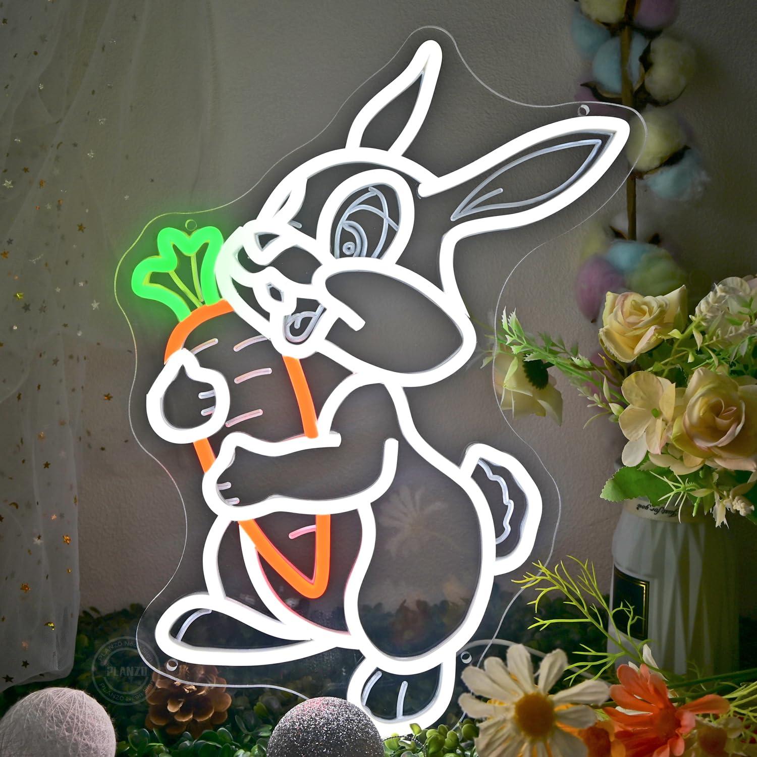 Rabbit with Carrot Neon Sign D - Neon Sign Party ulasan dan harga