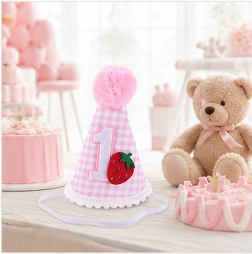 Strawberry First Birthday Hat  - Party Hat Cone ulasan dan harga