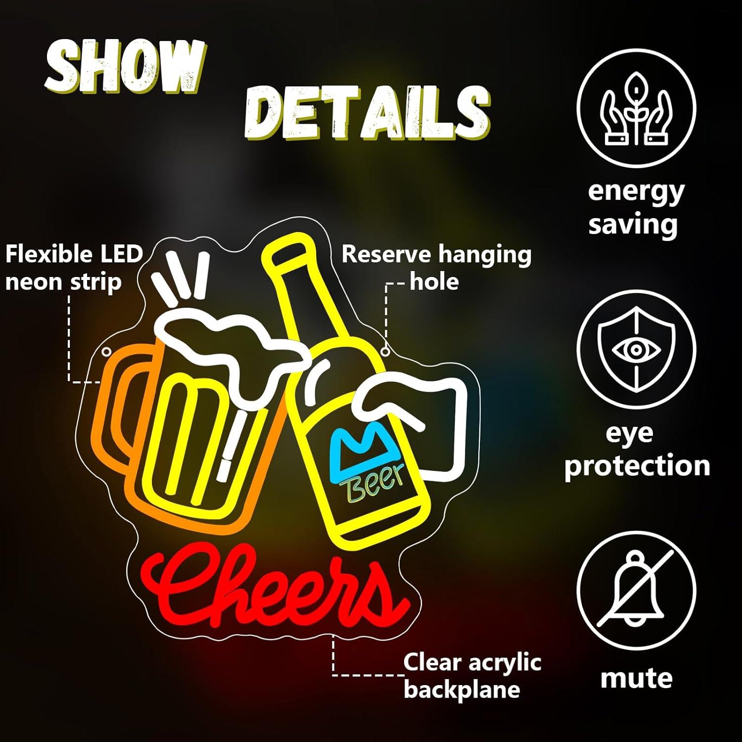 Cheers Beer Neon Sign Dimmable - Neon Sign Party ulasan dan harga